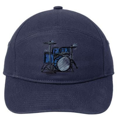 Cool Drummer Music Design Featuring A Sketch Of A Drum Kit Gift 7-Panel Snapback Hat