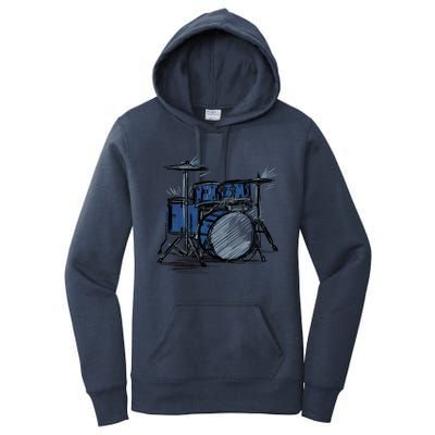 Cool Drummer Music Design Featuring A Sketch Of A Drum Kit Gift Women's Pullover Hoodie