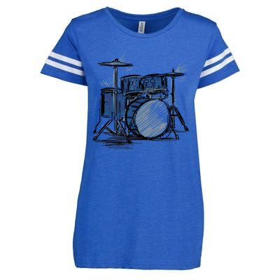 Cool Drummer Music Design Featuring A Sketch Of A Drum Kit Gift Enza Ladies Jersey Football T-Shirt