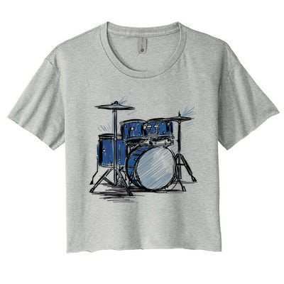 Cool Drummer Music Design Featuring A Sketch Of A Drum Kit Gift Women's Crop Top Tee