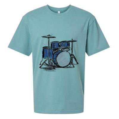 Cool Drummer Music Design Featuring A Sketch Of A Drum Kit Gift Sueded Cloud Jersey T-Shirt