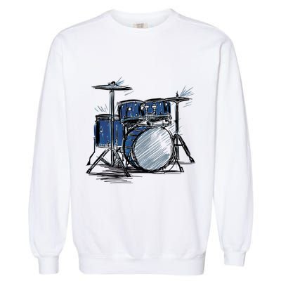 Cool Drummer Music Design Featuring A Sketch Of A Drum Kit Gift Garment-Dyed Sweatshirt
