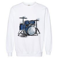 Cool Drummer Music Design Featuring A Sketch Of A Drum Kit Gift Garment-Dyed Sweatshirt
