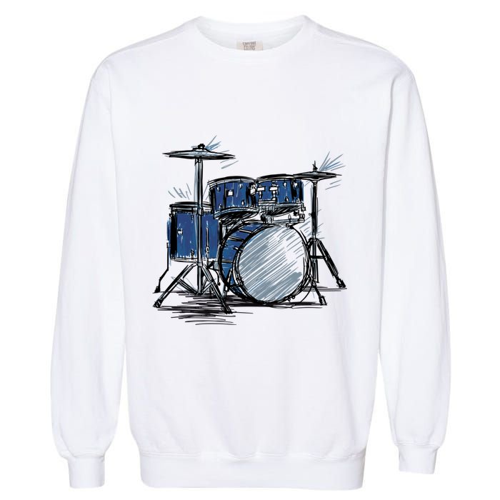 Cool Drummer Music Design Featuring A Sketch Of A Drum Kit Gift Garment-Dyed Sweatshirt