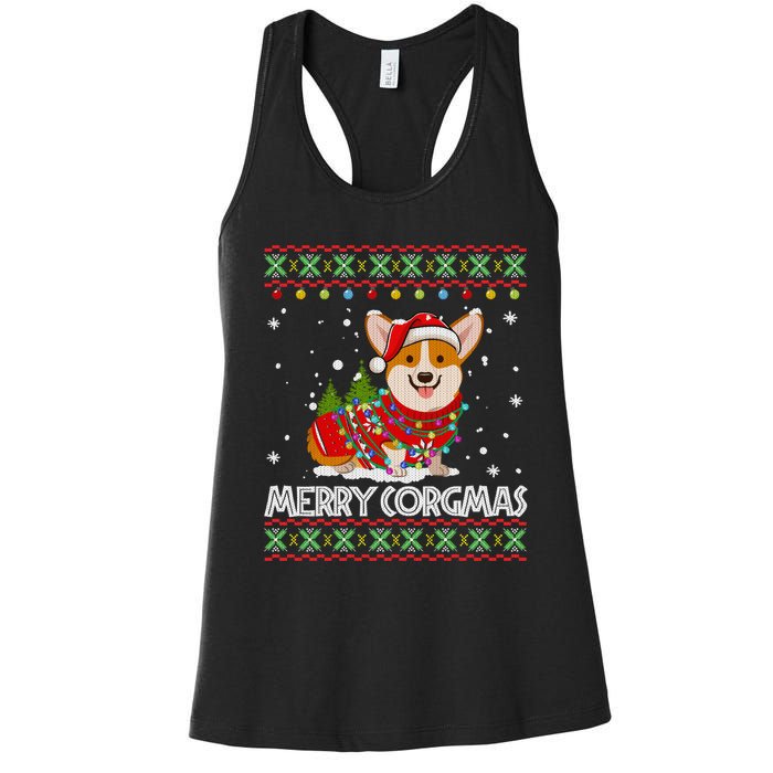 Corgi Dog Merry Corgmas Santa Corgi Ugly Christmas Sweater Women's Racerback Tank