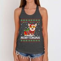 Corgi Dog Merry Corgmas Santa Corgi Ugly Christmas Sweater Women's Knotted Racerback Tank