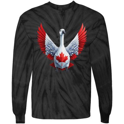 Canada Day Maple Leaf Bird Design Tie-Dye Long Sleeve Shirt