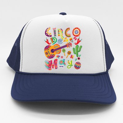 Cinco De Mayo Mexican Fiesta Cool Guitar Cactus Trucker Hat