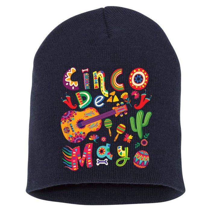 Cinco De Mayo Mexican Fiesta Cool Guitar Cactus Short Acrylic Beanie