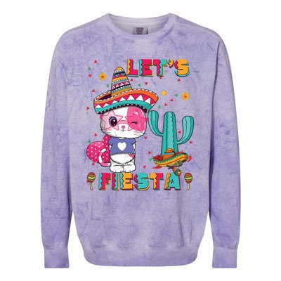 Cinco De Mayo Meow Lets Fiesta Mexican Cactus Cute Cat Colorblast Crewneck Sweatshirt