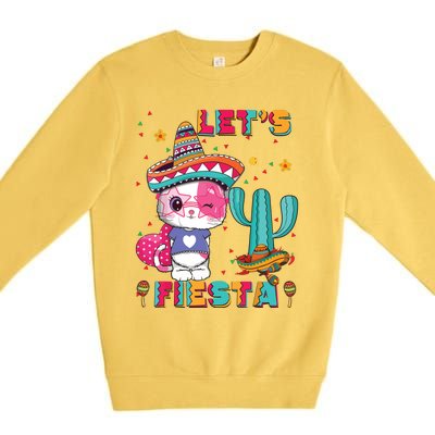 Cinco De Mayo Meow Lets Fiesta Mexican Cactus Cute Cat Premium Crewneck Sweatshirt