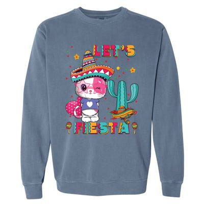 Cinco De Mayo Meow Lets Fiesta Mexican Cactus Cute Cat Garment-Dyed Sweatshirt