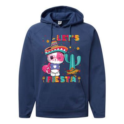 Cinco De Mayo Meow Lets Fiesta Mexican Cactus Cute Cat Performance Fleece Hoodie