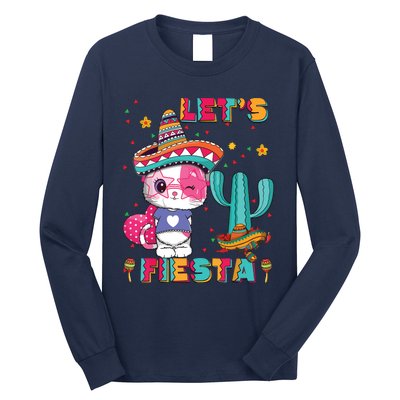 Cinco De Mayo Meow Lets Fiesta Mexican Cactus Cute Cat Long Sleeve Shirt