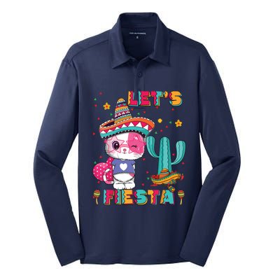 Cinco De Mayo Meow Lets Fiesta Mexican Cactus Cute Cat Silk Touch Performance Long Sleeve Polo