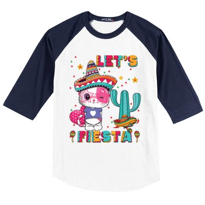 Cinco De Mayo Meow Lets Fiesta Mexican Cactus Cute Cat Baseball Sleeve Shirt