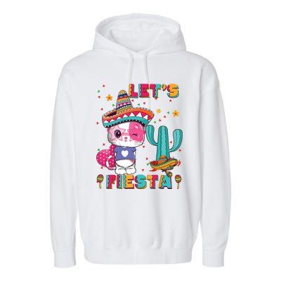 Cinco De Mayo Meow Lets Fiesta Mexican Cactus Cute Cat Garment-Dyed Fleece Hoodie