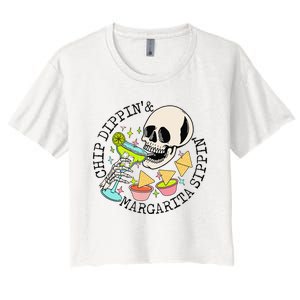 Chip Dippin Margarita Sippin Funny Skull Skeleton Women's Crop Top Tee