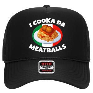 Cooka Da Meatball Funny Trending Italian Slang Italy Food High Crown Mesh Back Trucker Hat