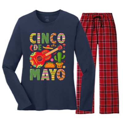 Cinco De Mayo Lets Fiesta Squad 5 De Mayo Mexican Fiesta Women's Long Sleeve Flannel Pajama Set 