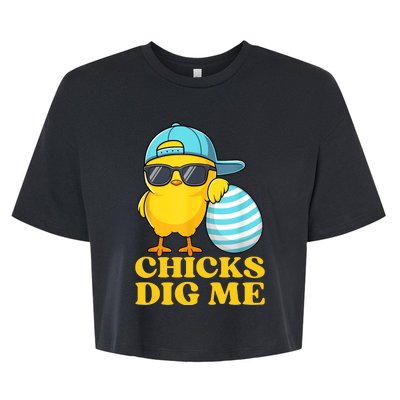 Chicks Dig Me Easter Happy Easter Funny Bella+Canvas Jersey Crop Tee