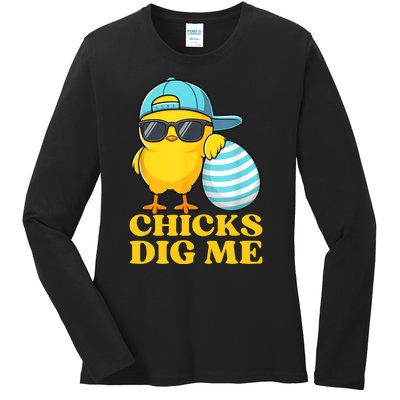 Chicks Dig Me Easter Happy Easter Funny Ladies Long Sleeve Shirt