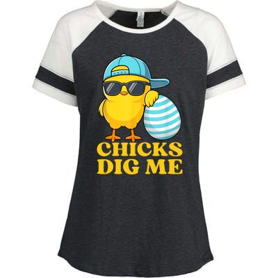 Chicks Dig Me Easter Happy Easter Funny Enza Ladies Jersey Colorblock Tee