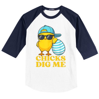 Chicks Dig Me Easter Happy Easter Funny Baseball Sleeve Shirt