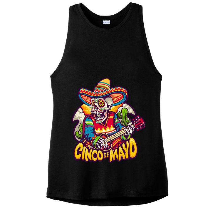 Cinco De Mayo Skull Fiesta Ladies PosiCharge Tri-Blend Wicking Tank
