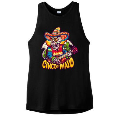 Cinco De Mayo Skull Fiesta Ladies PosiCharge Tri-Blend Wicking Tank