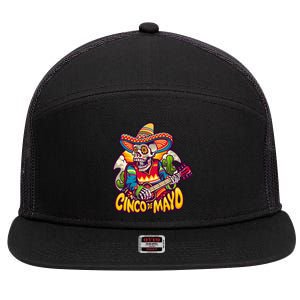 Cinco De Mayo Skull Fiesta 7 Panel Mesh Trucker Snapback Hat