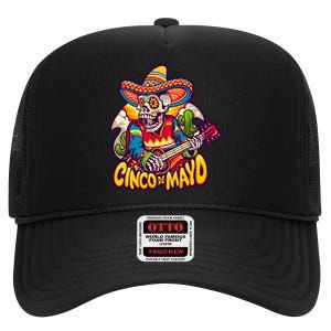 Cinco De Mayo Skull Fiesta High Crown Mesh Back Trucker Hat