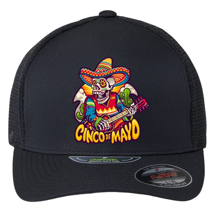 Cinco De Mayo Skull Fiesta Flexfit Unipanel Trucker Cap