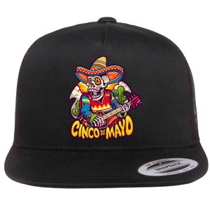 Cinco De Mayo Skull Fiesta Flat Bill Trucker Hat