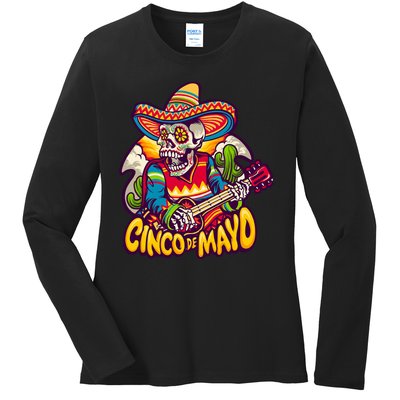 Cinco De Mayo Skull Fiesta Ladies Long Sleeve Shirt