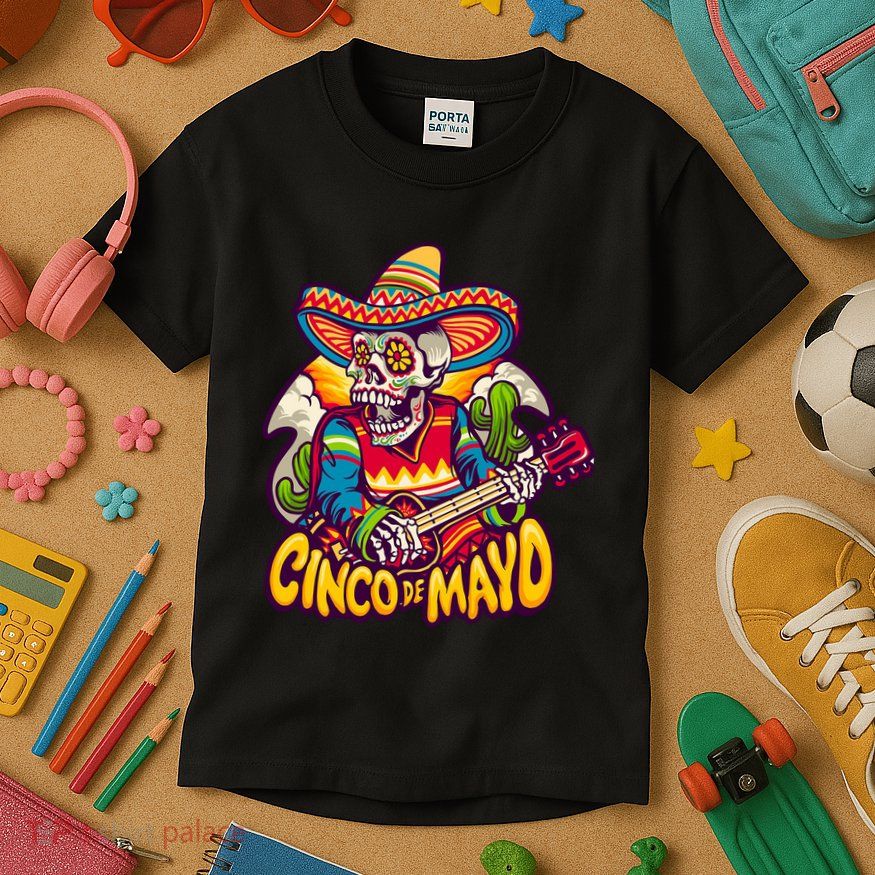 Cinco De Mayo Skull Fiesta Kids T-Shirt