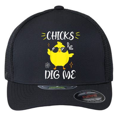 Chicks Dig Me Easter Day Chickens Spring Baby Funny Easter Flexfit Unipanel Trucker Cap