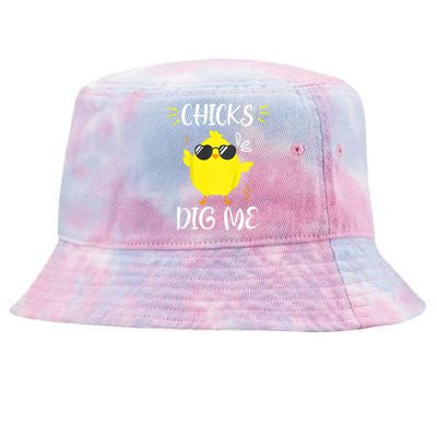 Chicks Dig Me Easter Day Chickens Spring Baby Funny Easter Tie-Dyed Bucket Hat