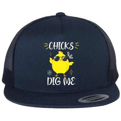 Chicks Dig Me Easter Day Chickens Spring Baby Funny Easter Flat Bill Trucker Hat