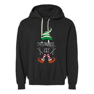 Christmas Drums Music Elf Family Gift Drummer Elf Garment-Dyed Fleece Hoodie