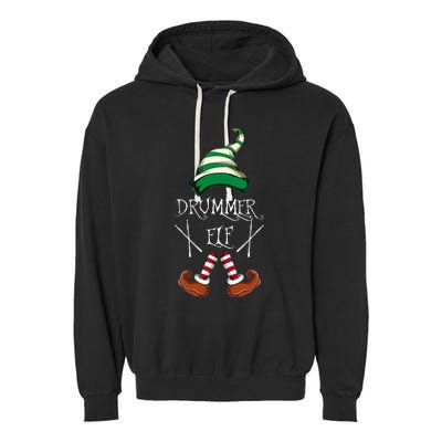 Christmas Drums Music Elf Family Gift Drummer Elf Garment-Dyed Fleece Hoodie