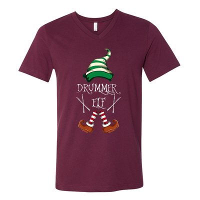 Christmas Drums Music Elf Family Gift Drummer Elf V-Neck T-Shirt