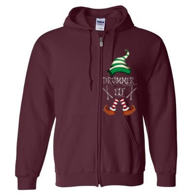 Christmas Drums Music Elf Family Gift Drummer Elf Full Zip Hoodie