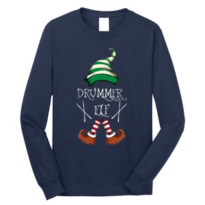 Christmas Drums Music Elf Family Gift Drummer Elf Long Sleeve Shirt