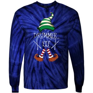 Christmas Drums Music Elf Family Gift Drummer Elf Tie-Dye Long Sleeve Shirt