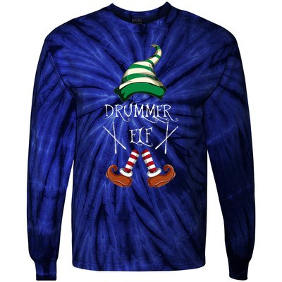 Christmas Drums Music Elf Family Gift Drummer Elf Tie-Dye Long Sleeve Shirt