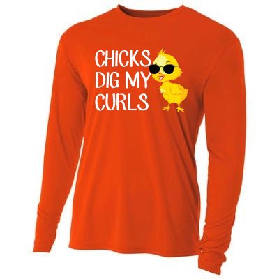 Chicks Dig My Curls Hair Cooling Performance Long Sleeve Crew