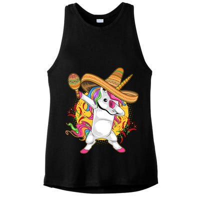 Cinco De Mayo Dabbing Unicorn Ladies PosiCharge Tri-Blend Wicking Tank