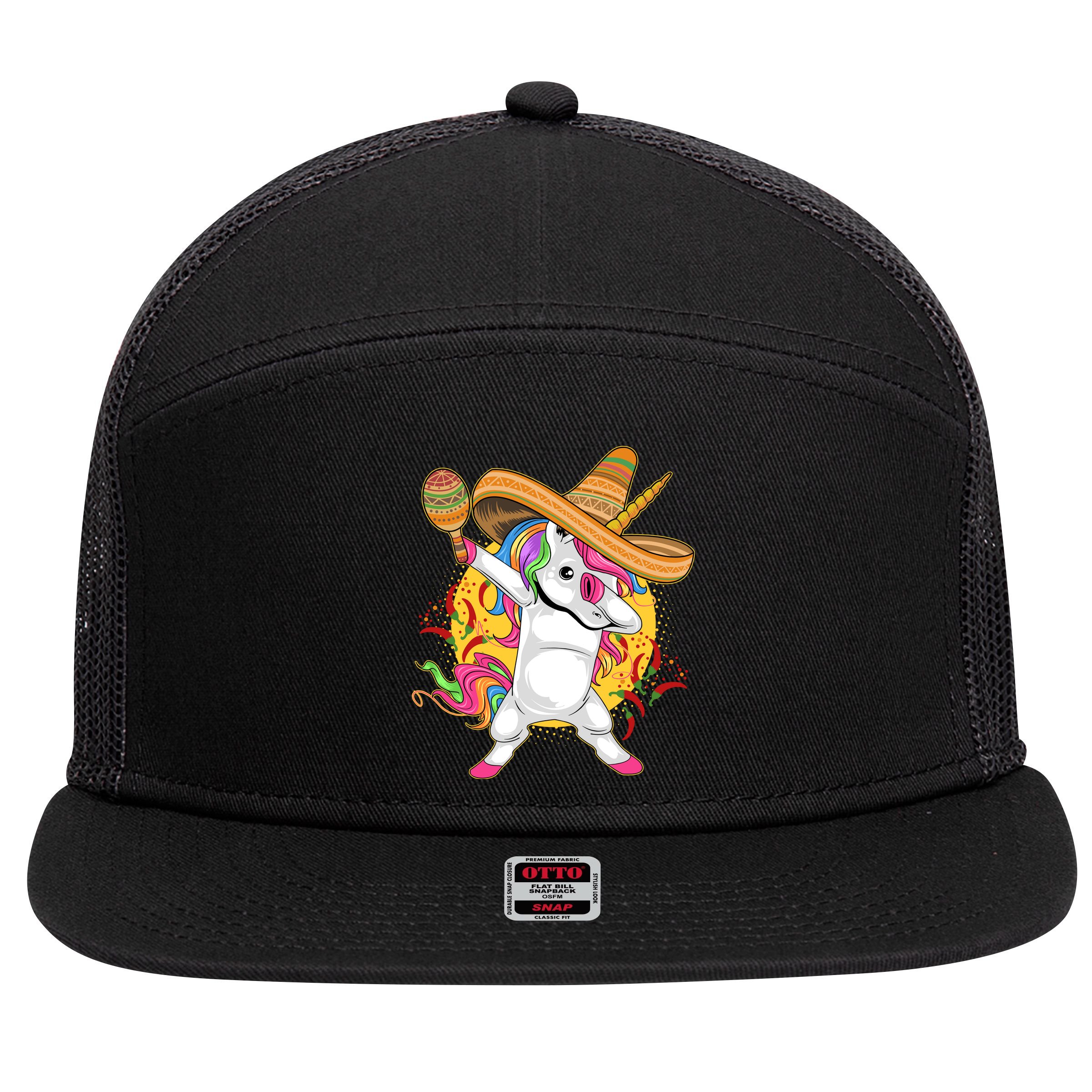 Cinco De Mayo Dabbing Unicorn 7 Panel Mesh Trucker Snapback Hat