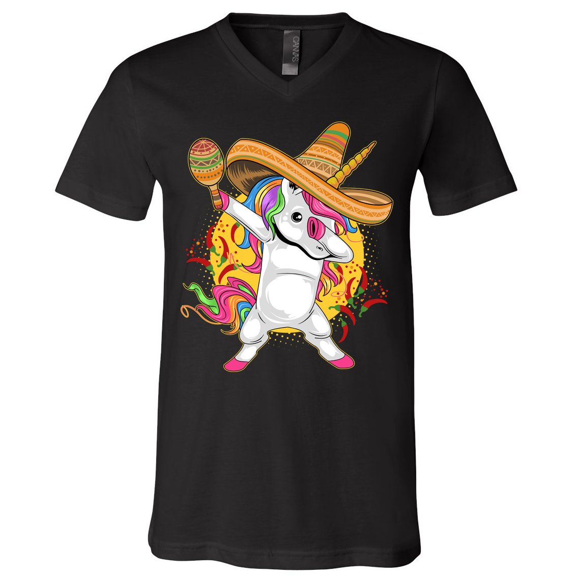 Cinco De Mayo Dabbing Unicorn V-Neck T-Shirt